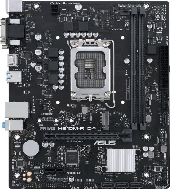 Материнська плата Asus PRIME H610M-R D4-SI (s1700, Intel H610, PCI-Ex16)