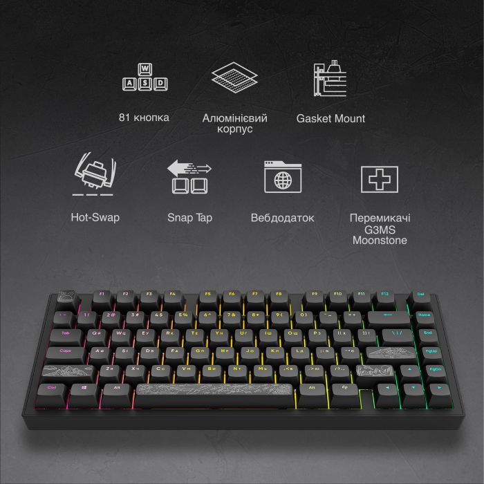 Ігрова клавіатура DARK PROJECT ALU81 Terra Nostra ENG/UA (DPKB_NOSTRA_81_ANSI_BLACK_UA)