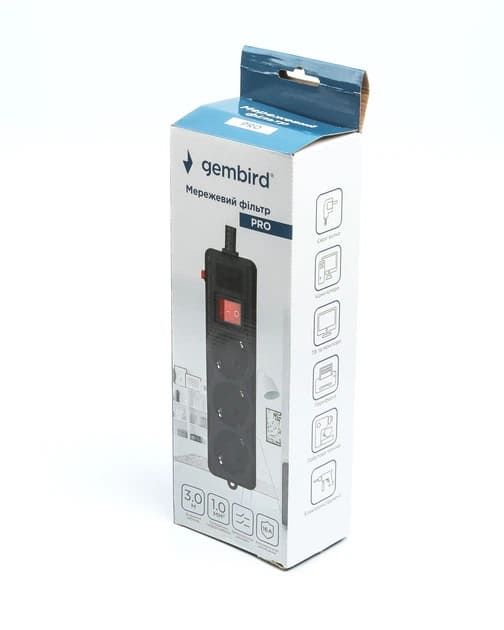Мережевий фільтр Gembird (SPG3-G-10B-PRO) 3m Black 16А   