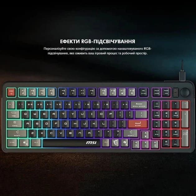 Клавіатура MSI FORGE GK110 UA 98key, USB-A, EN/UKR/RU, LED, чорний 