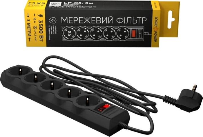 Мережевий фільтр LogicPower PREMIUM LP-X5 3 м Black (3520Вт)