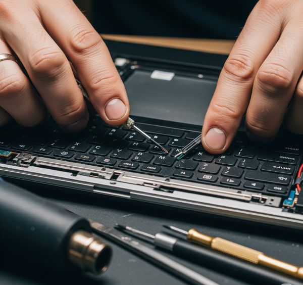 Ремонт ноутбуків: Ремонт материнських плат, заміна екранів, клавіатур, ремонт роз'ємів (вартість запчастин оплачується окремо)